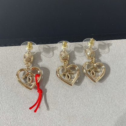 cc strass crystal heart drop light gold earrings