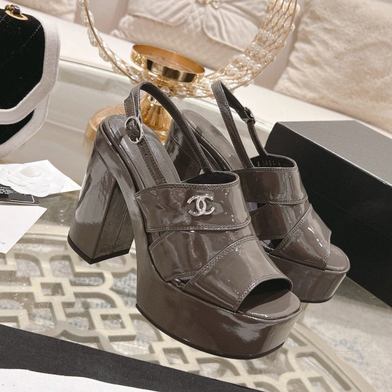 sandals chocolate patent crumpled lambskin