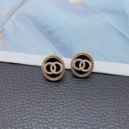 DOUBLE CIRCLE DIAMOND ONYX STUD EARRINGS