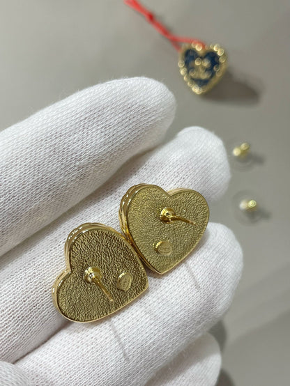 cc 24p heart blue denim stud earrings