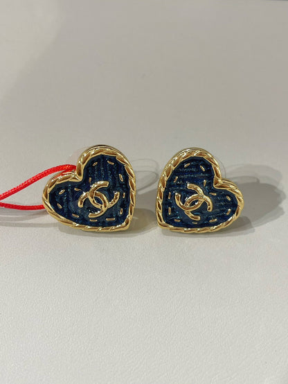 cc 24p heart blue denim stud earrings