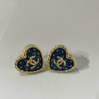 cc 24p heart blue denim stud earrings