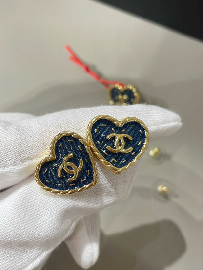 cc 24p heart blue denim stud earrings