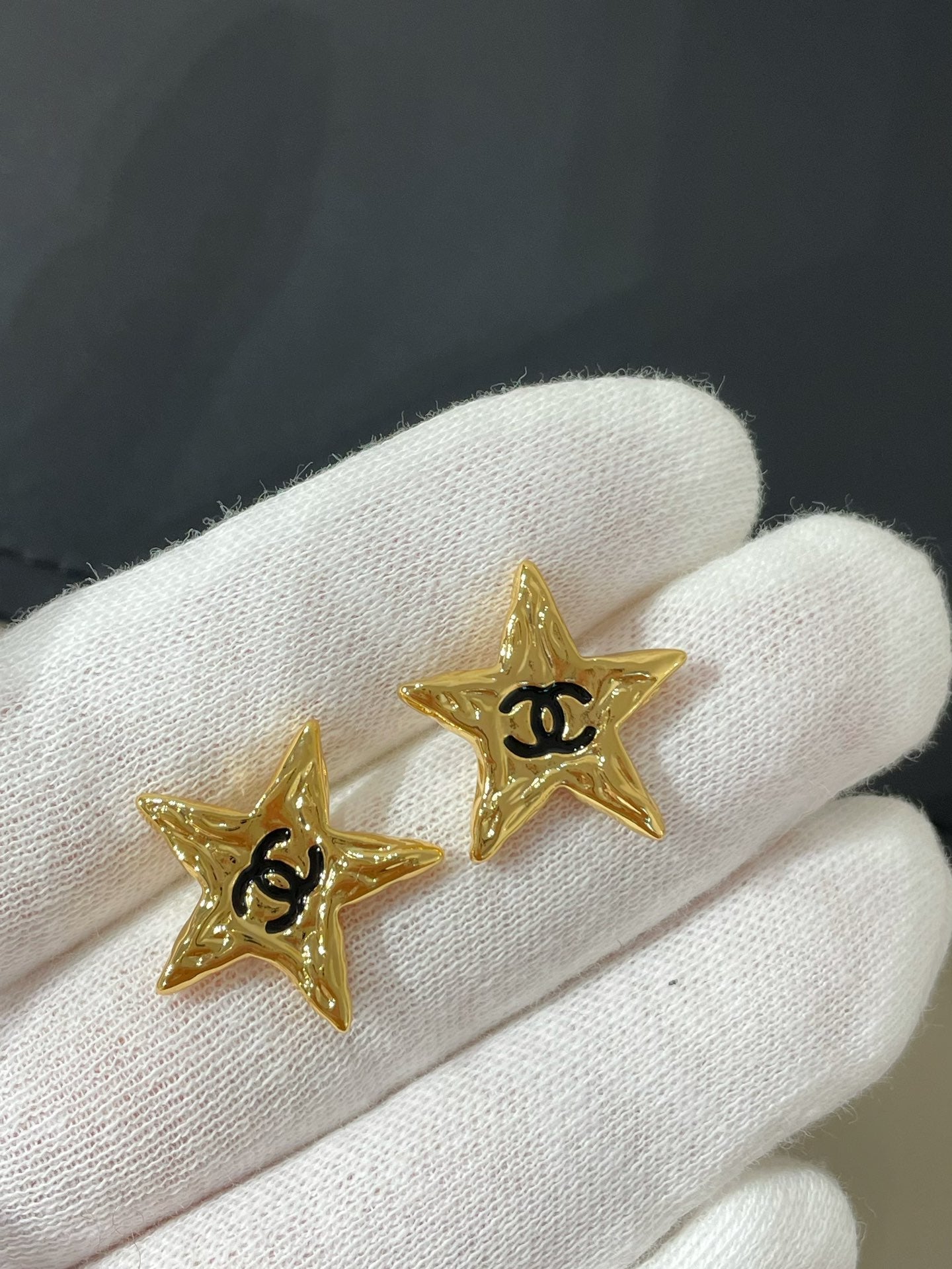 cc star black enamel stud earrings