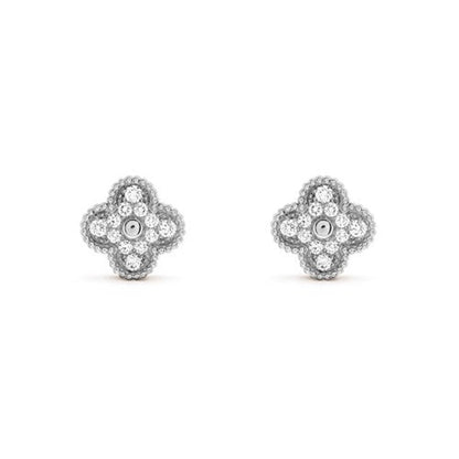 CLOVER SILVER DIAMOND STUD EARRINGS