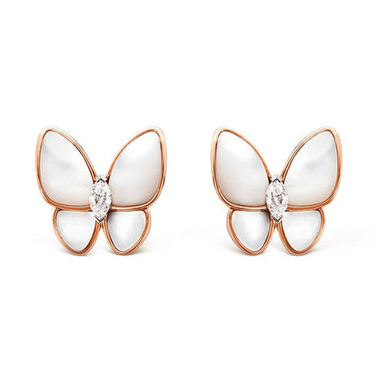 BUTTERFLY MOP DIAMOND PINK GOLD EARRINGS