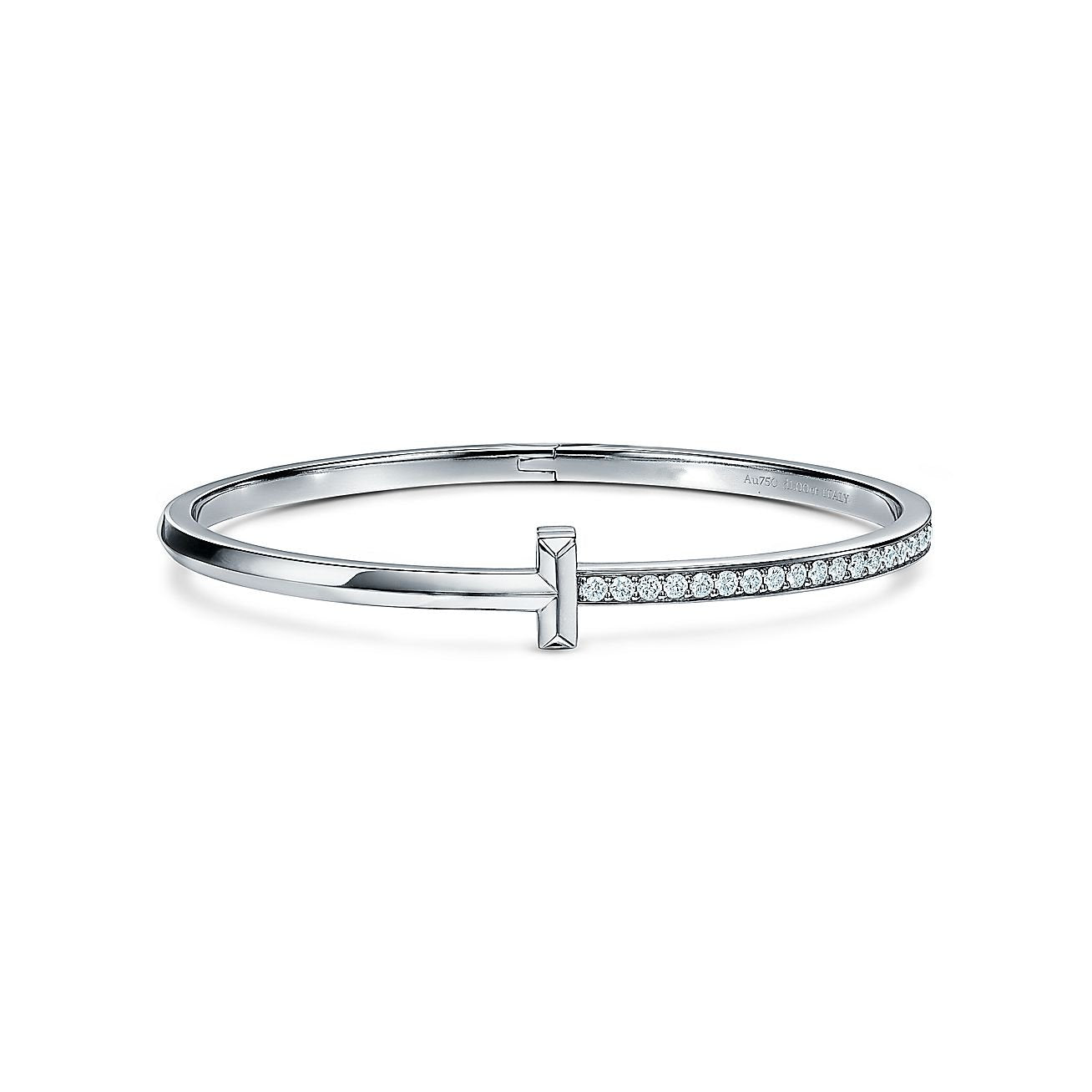 NARROW T1 HINGED BANGLE DIAMOND SILVER