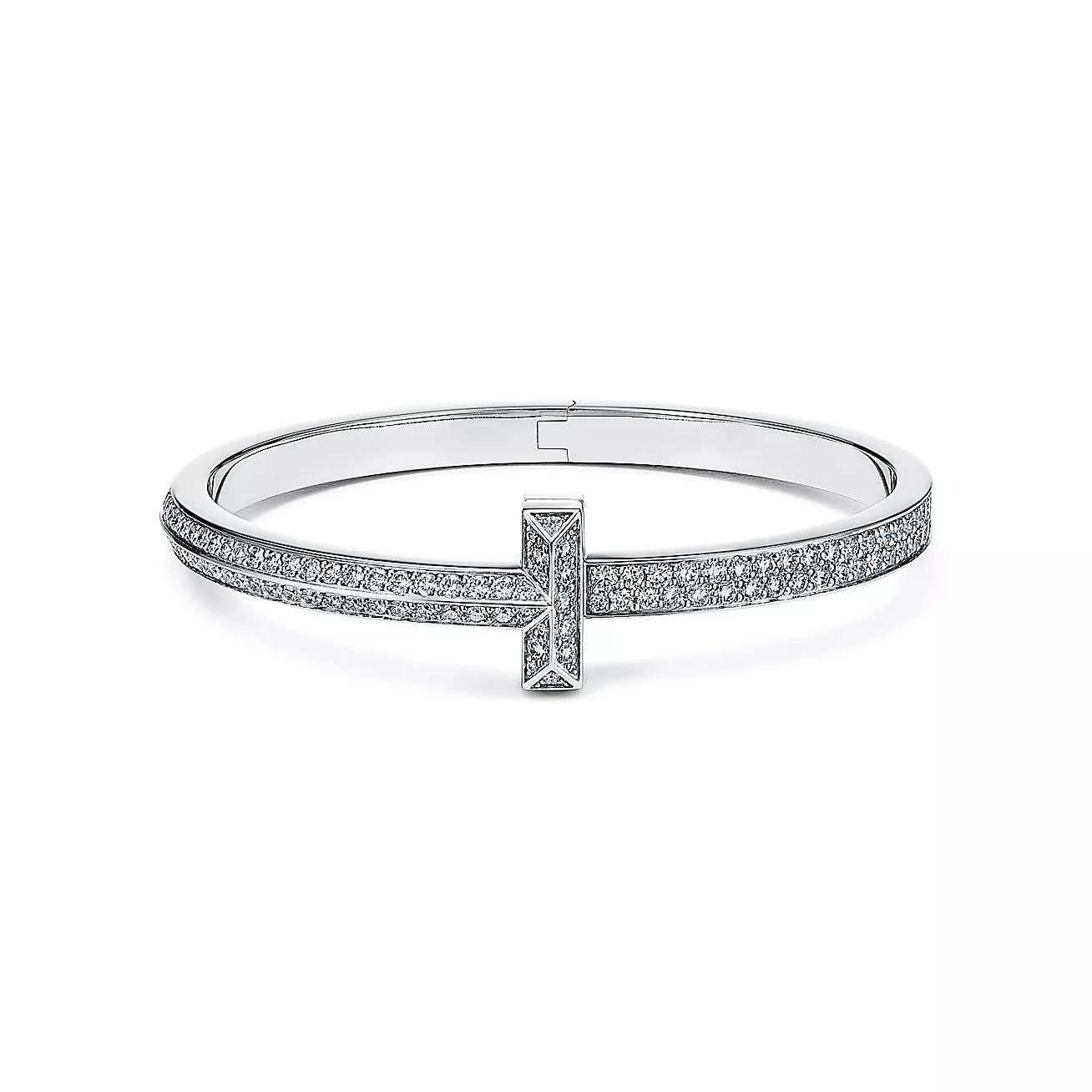 WIDE DIAMONDS HINGED BANGLE SILVER