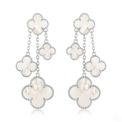 CLOVER EARRINGS WHITE MOP 4 MOTIFS SILVER