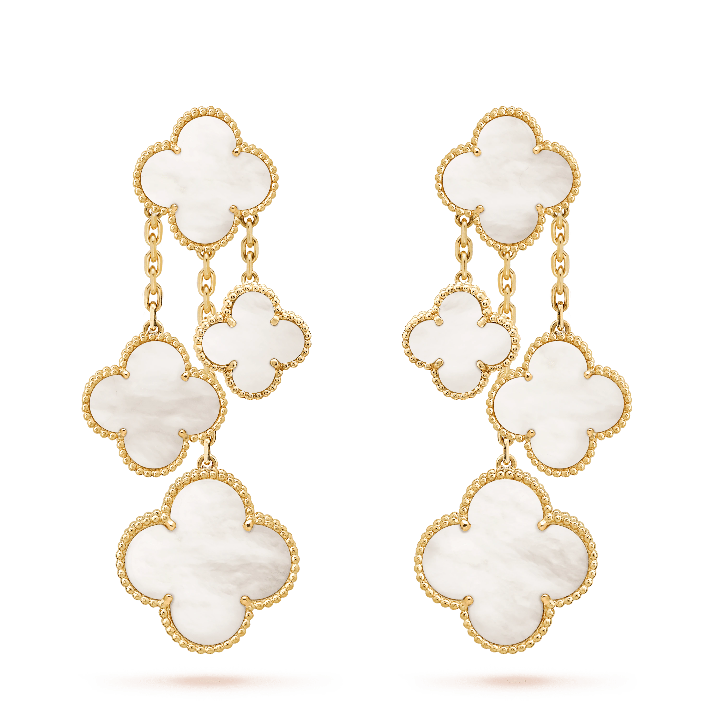 CLOVER EARRINGS WHITE MOP 4 MOTIFS GOLD