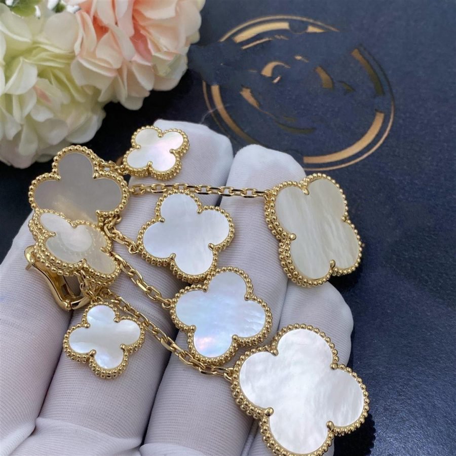 CLOVER EARRINGS WHITE MOP 4 MOTIFS GOLD