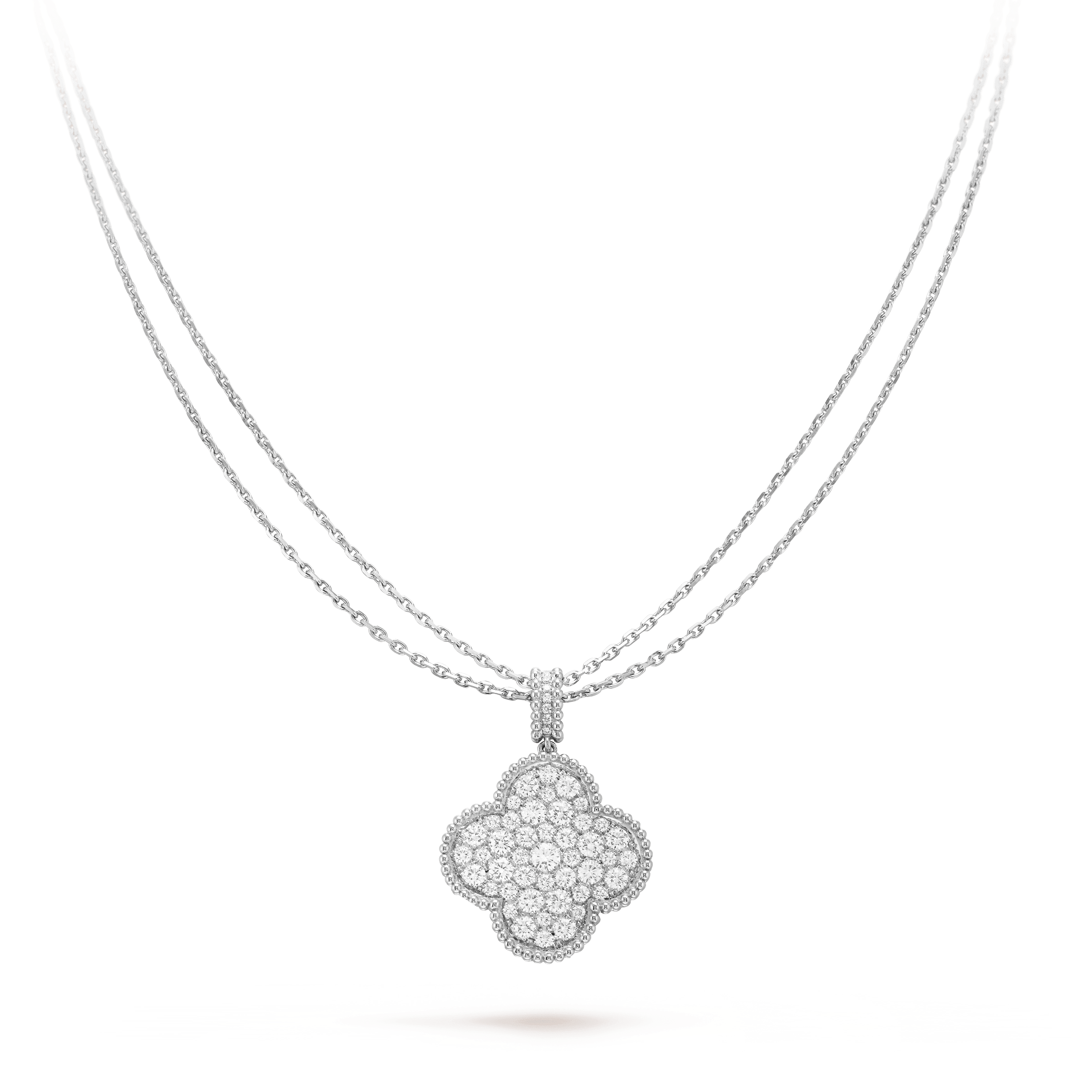 CLOVER SILVER FULL DIAMOND BIG CLOVER NECKLACE