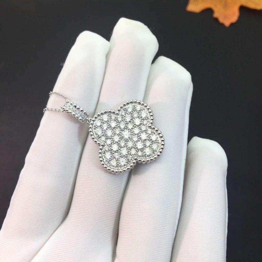 CLOVER SILVER FULL DIAMOND BIG CLOVER NECKLACE