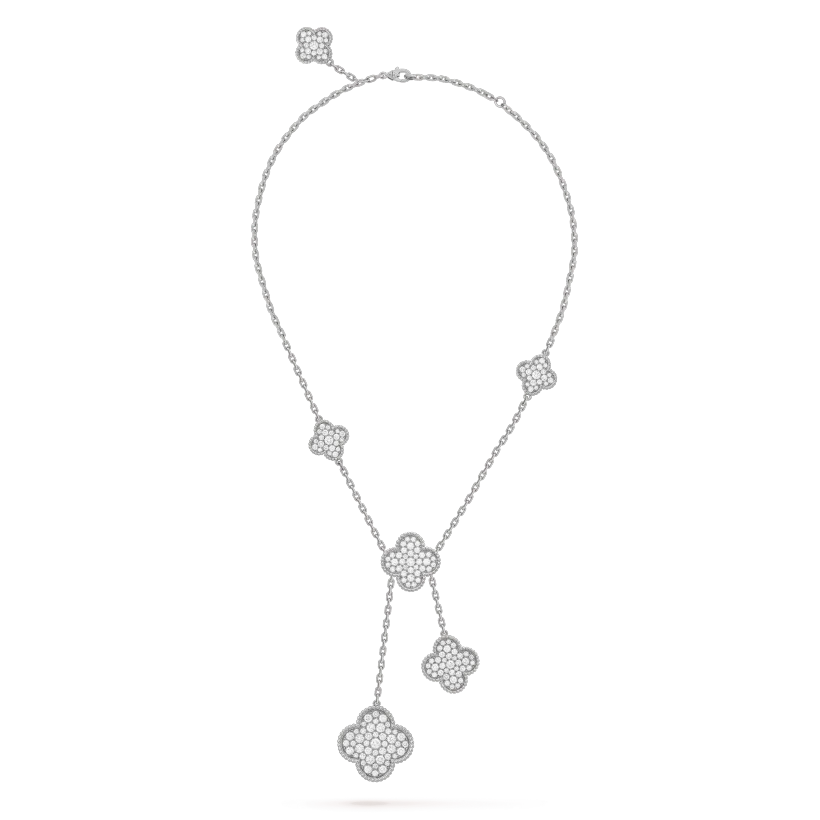 CLOVER 5 MOTIFS SILVER DIAMONDS NECKLACE