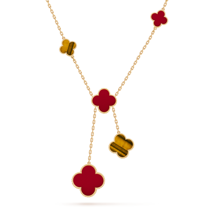 CLOVER TIGER EYE CARNELIAN NECKLACE 6 MOTIF