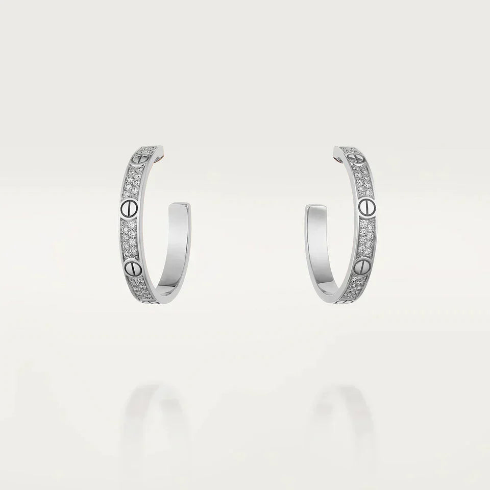 LOVE DIAMOND SILVER HOOP EARRINGS