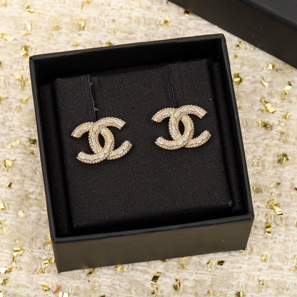 DOUBLE C LOGO GOLD STUD EARRINGS