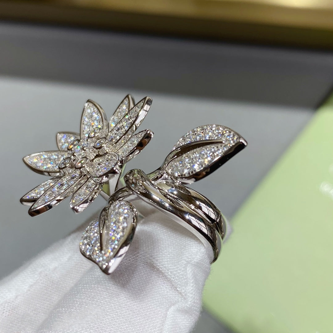 DUAL-PURPOSE LOTUS SILVER DIAMONDS RING