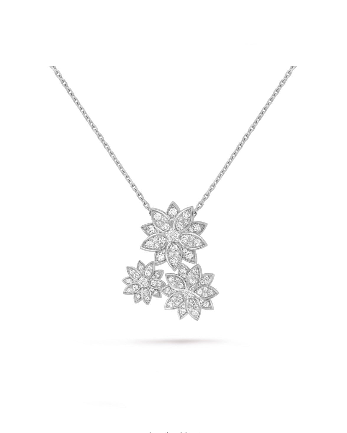 LOTUS THREE FLOWERS SILVER DIAMOND NECKLACE