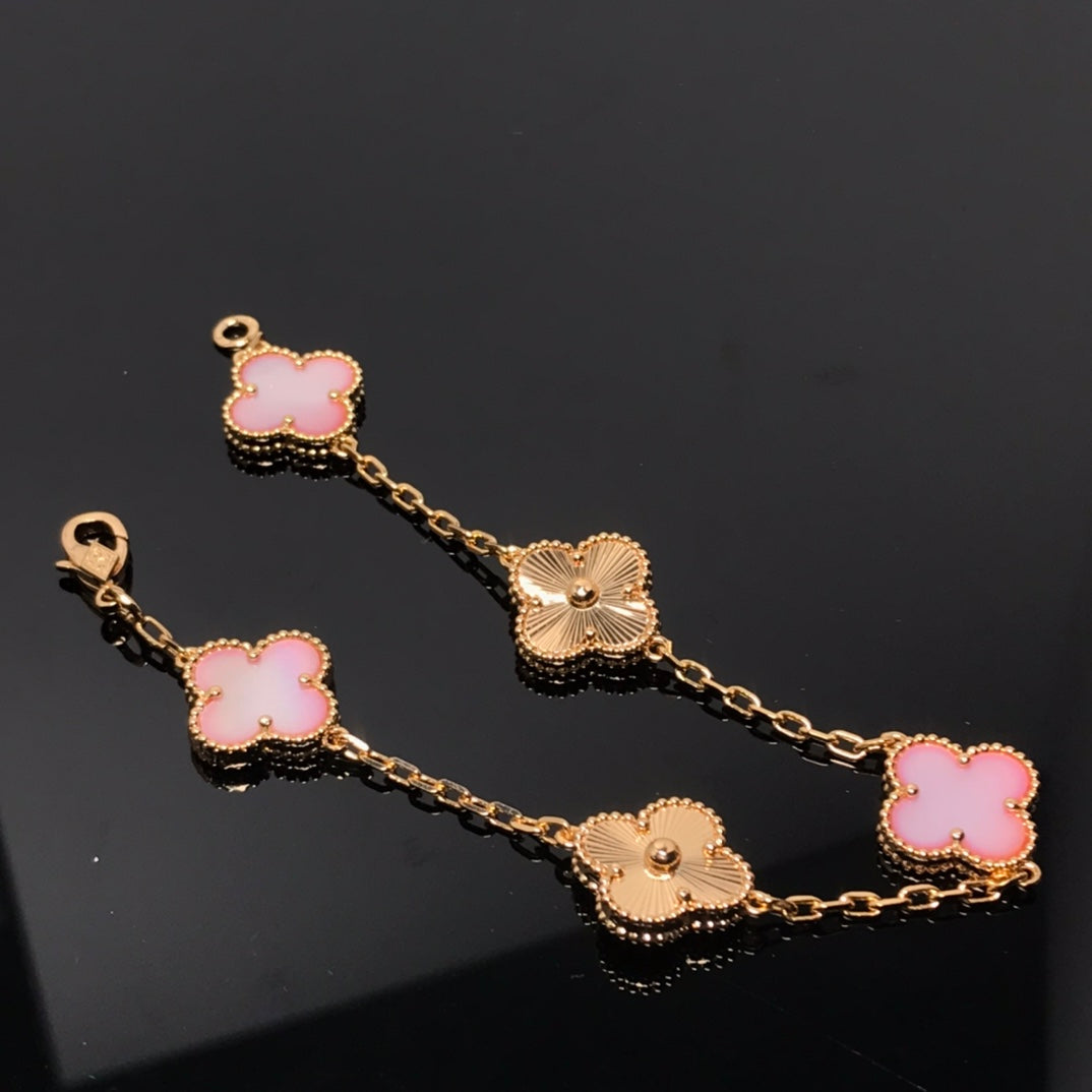 CLOVER BRACELET 5 MOTIF PINK AND PINK GOLD