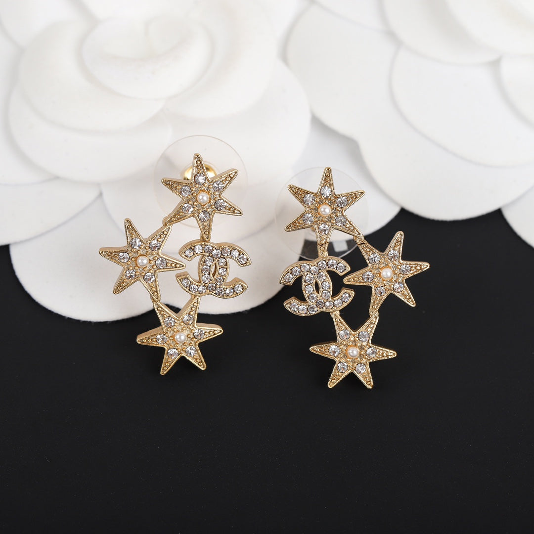 DOUBLE C SERIES STAR RHINESTONE DIAMONDS EARRINGS