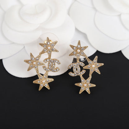 DOUBLE C SERIES STAR RHINESTONE DIAMONDS EARRINGS