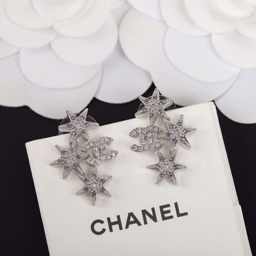 DOUBLE C SERIES STAR RHINESTONE DIAMONDS EARRINGS