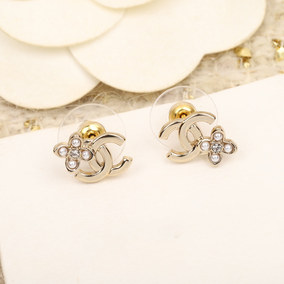 DOUBLE C FLOWER GOLD EARRINGS