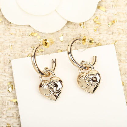 DOUBLE C DROP HEART GOLD EARRINGS