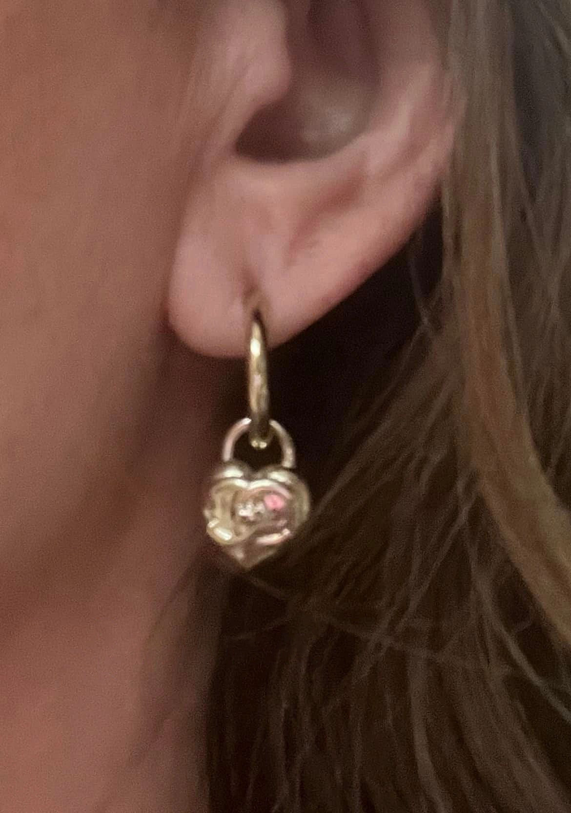 DOUBLE C DROP HEART GOLD EARRINGS