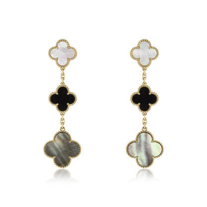 CLOVER EARRINGS GOLD ONYX MOP 3 MOTIF